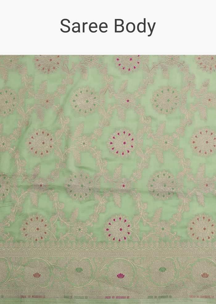 Sea Green Handloom Banarasi Saree In Uppada Silk With Unstitched Blouse