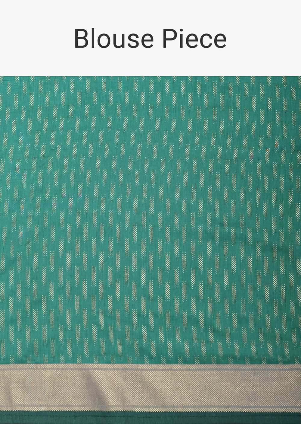Sea Green Kalamkari Print Saree In Silk With Tassel Pallu And Unstitched Blouse Piece