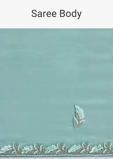 Sea Green Ombre Shaded Satin Saree With Sequin Border And Unstitched Blouse Fabric