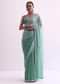 Sea Green Ombre Shaded Satin Saree With Sequin Border And Unstitched Blouse Fabric