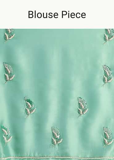 Sea Green Ombre Shaded Satin Saree With Sequin Border And Unstitched Blouse Fabric