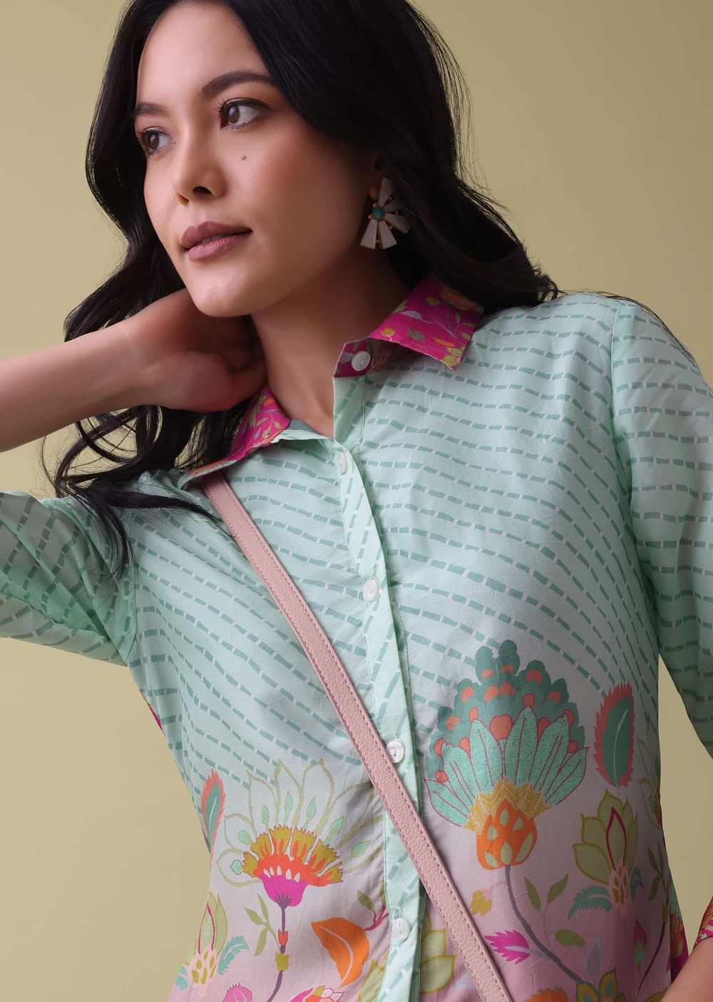 Sea Green Printed Co-ord Set In Tussar - RE By Kalki