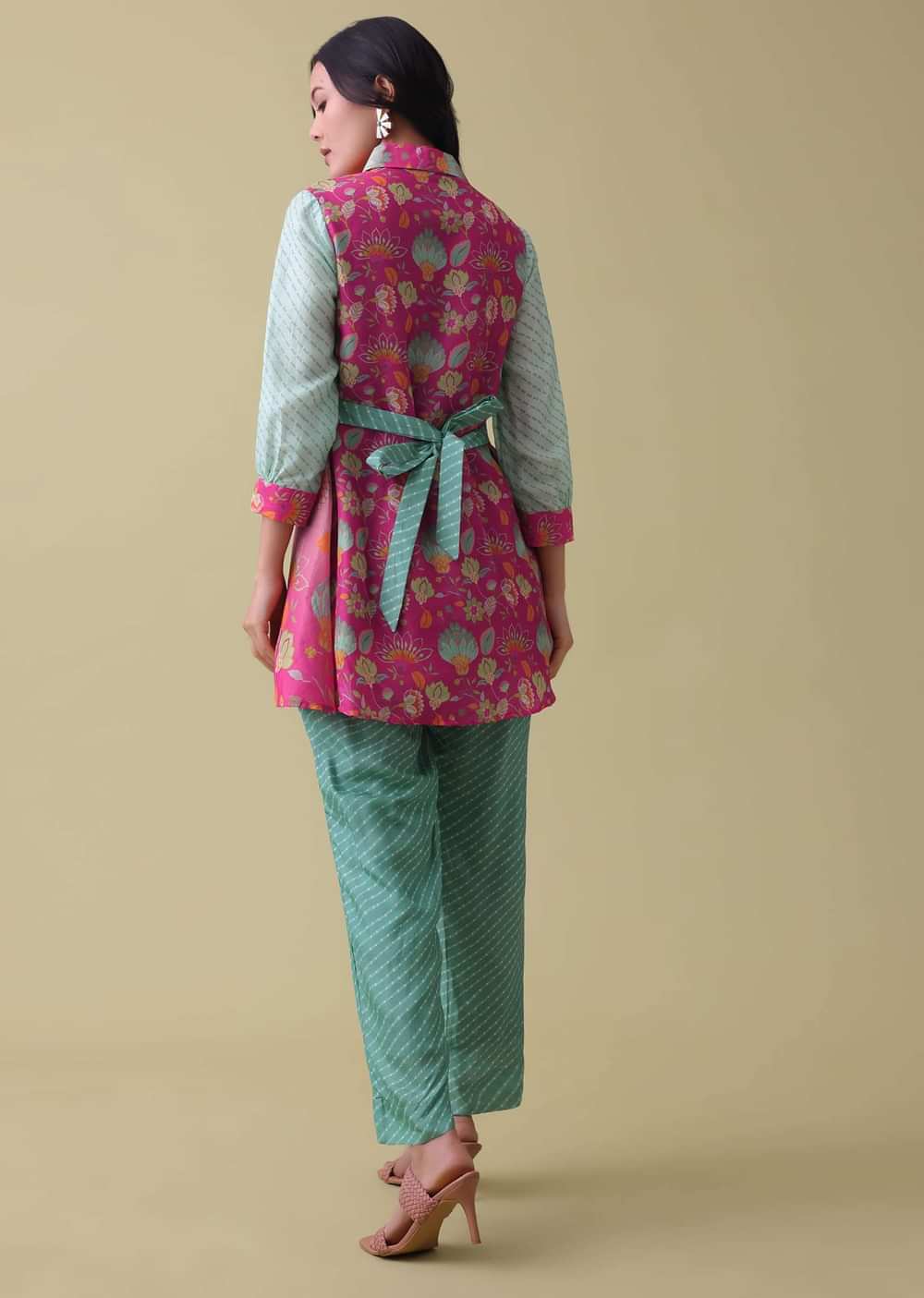 Sea Green Printed Co-ord Set In Tussar - RE By Kalki