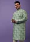 Light Sea Green Kurta Set In Bangalore Silk With Print And Brocade Weave Buttis