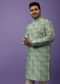 Light Sea Green Kurta Set In Bangalore Silk With Print And Brocade Weave Buttis