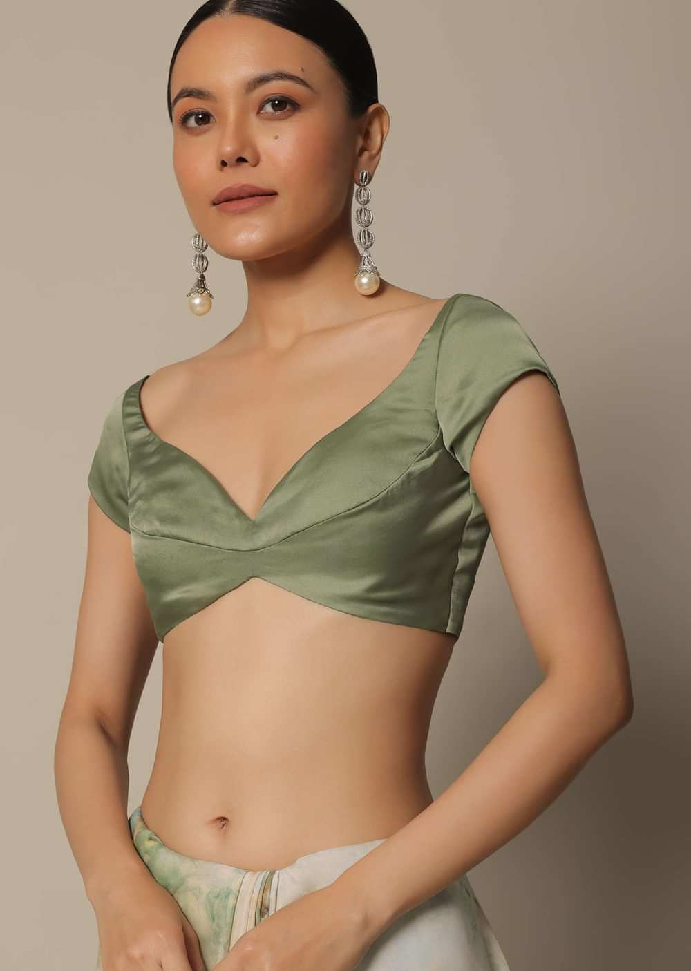 Sea Green Saree In Satin With Shibori Print And Unstitched Blouse Piece