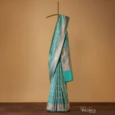 Sea Green Silk Saree With Meenakari Work In Uppada Silk