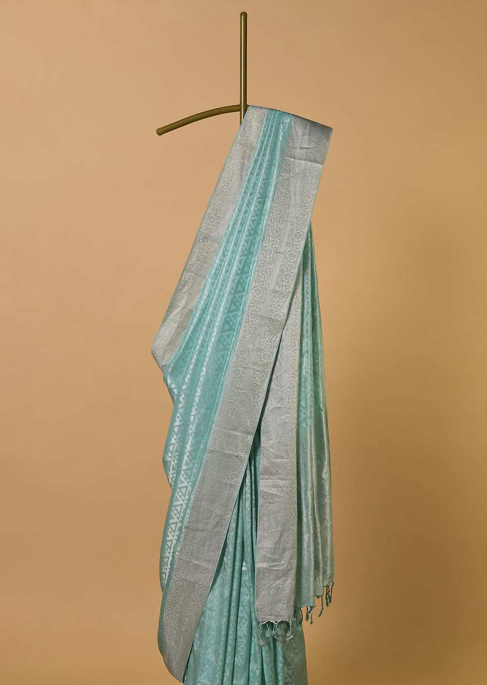 Sea Green South Silk Saree With Geometric Zari Weave And Unstitched Blouse Fabric