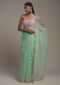 Seafoam Green Saree In Organza With Hand Embroidered Floral Design And Unstitched Blouse