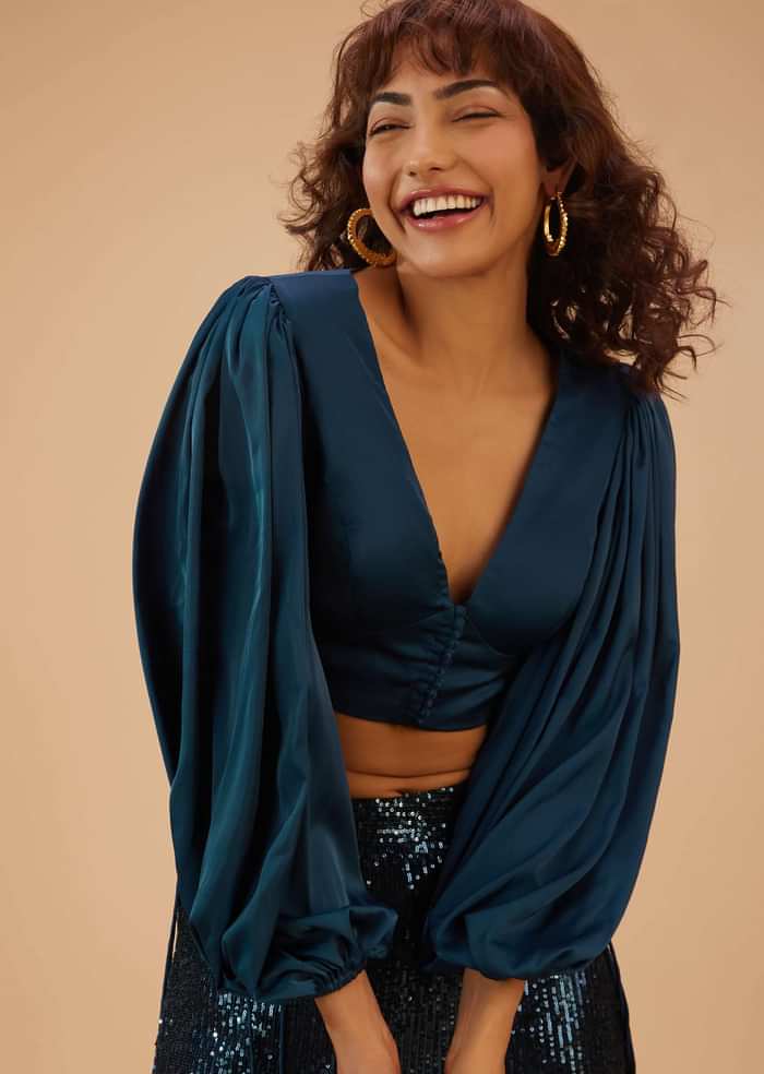 Persian Blue Palazzo And Crop-Top Set