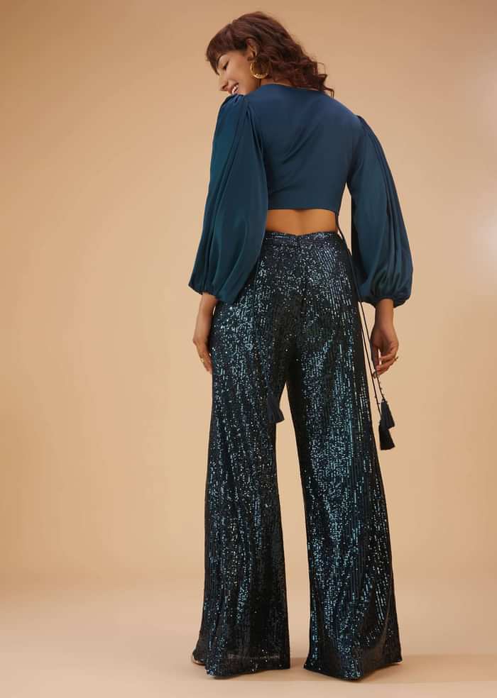 Persian Blue Palazzo And Crop-Top Set