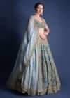 Seaside Blue Lehenga Choli With Heavy Hand Embellished Moroccan And Floral Pattern