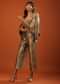 Moss Green Three-Piece Suit In Woven Floral Motifs With Cropped Pants And Sequin Bustier