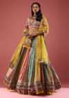 Multi Coloured Brocade Lehenga With Bandhani Print And Heavy Mirror Work On The Border