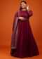 Cherry Red Anarkali Suit With Multi-Coloured Thread And Zari Embroidered Dupatta