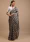 Iron Grey Saree In Dola Silk With Woven Floral Design In Diagonal Stripes And Lace Detailing