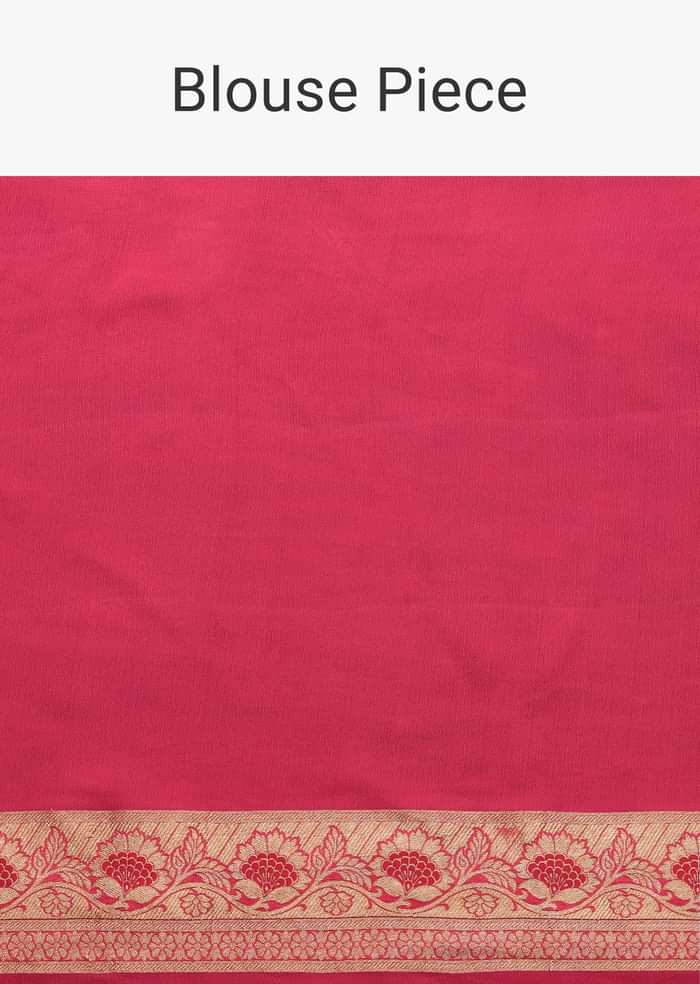 Hot Pink Handloom Saree In Khaadi Georgette With Unstitched Blouse