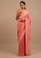 Coral Pink Saree In A Traditional Silhouette In Georgette With Floral Jaal Work