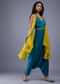 Peacock Green Silk Embroidered Dhoti Jumpsuit With Lime Green Organza Shrug