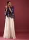 Grape Purple High Low Cape And White Palazzo Suit With Sequins And Zardosi Flowers