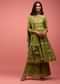 Olive Green Anarkali Suit Set In Banarasi Georgette, Embellished With Brocade And Zardosi Work