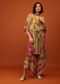 Grass Green Tie Dye Kaftan Set In V Neckline With A Tie-Up Tassel Dori At The Front