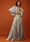 Green Print Crop Top And Lehenga in U Neckline & Full Balloon Sleeves With Embellishment