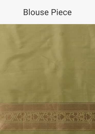 Green Handloom Banarasi Saree In Uppada Silk With Floral Jaal Weave And Unstitched Blouse
