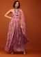 Lavender Purple Floral Print Jumpsuit With Slantly Pleated Bodice And Attached Drape On The Shoulder
