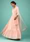 Candy Pink Anarkali Kurta In Lucknowi Geometric Embroidery With Angrakha Pattern & Bottom Frill