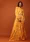 Amber Yellow Floral Print Shirt Top & Lehenga With Mirror Embroidery