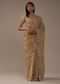 Beige Brown Lace Fabricated Saree With 3D Embroidery