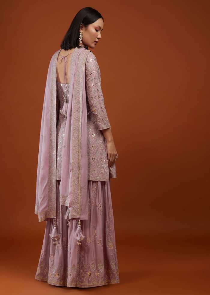 Lilac Purple Sharara Suit With Embroidery