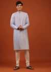 Lavender Purple Mirror Embroidered Silk Kurta Set