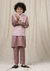 Kalki Woodrose Purple Kurta Set With Printed Bandi Jacket In Silk For Boys