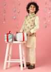 Kalki Afterglow Yellow Kurta Set With Printed Bandi Jacket In Silk For Boys
