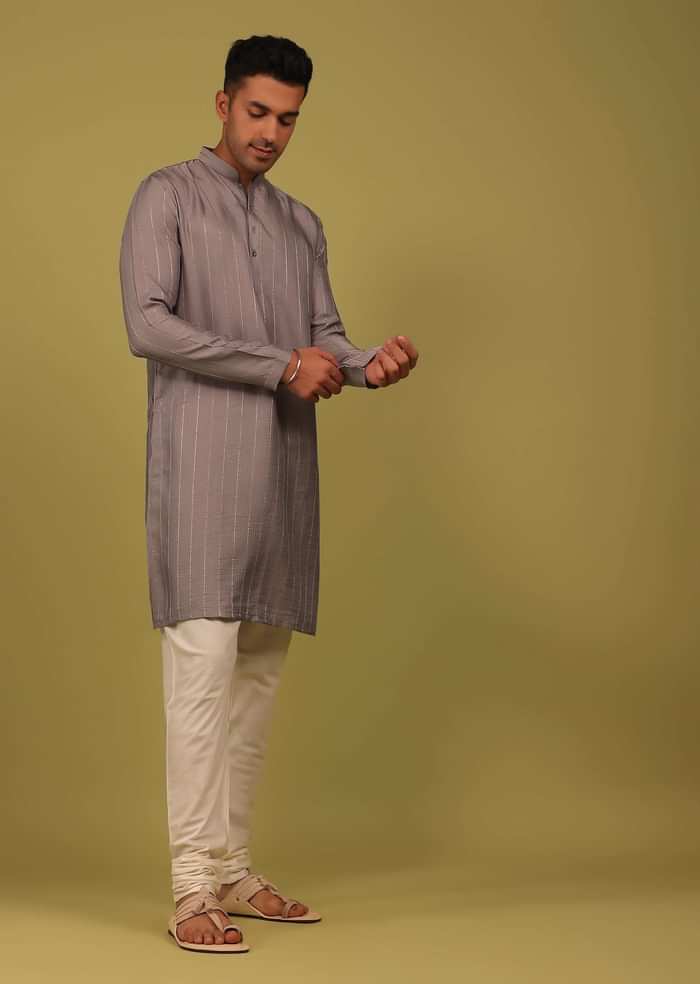 Lilac Purple Striped Art Silk Kurta