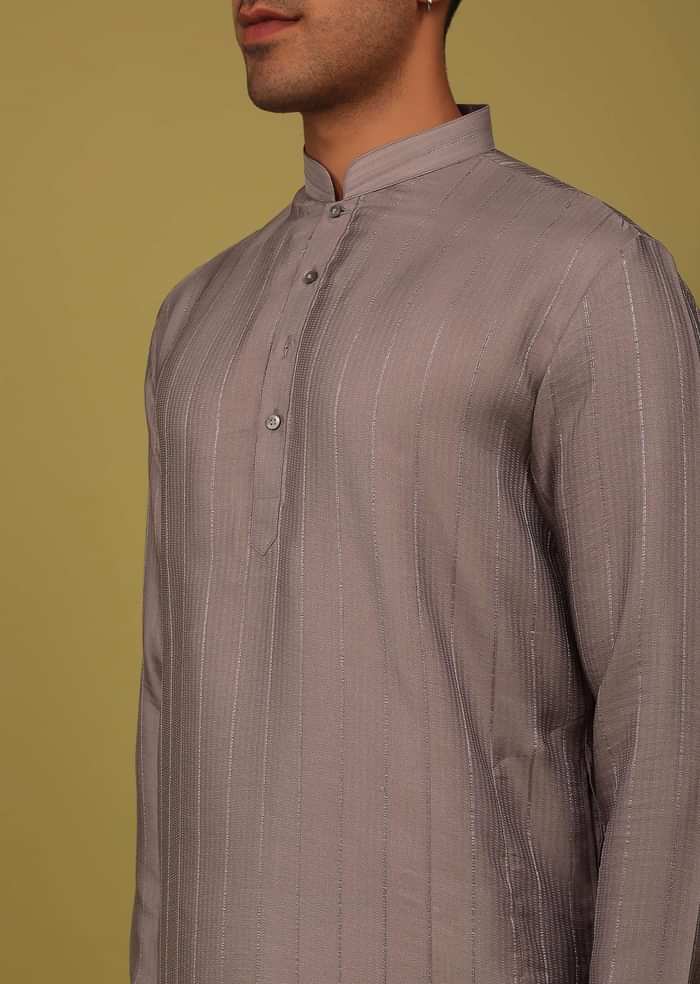 Lilac Purple Striped Art Silk Kurta