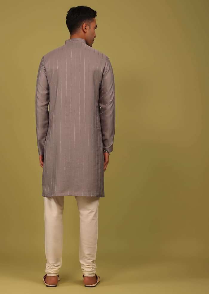 Lilac Purple Striped Art Silk Kurta