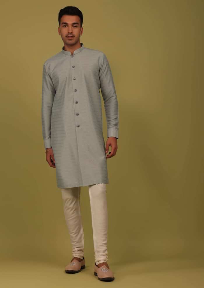 Cloud Grey Striped Art Silk Kurta
