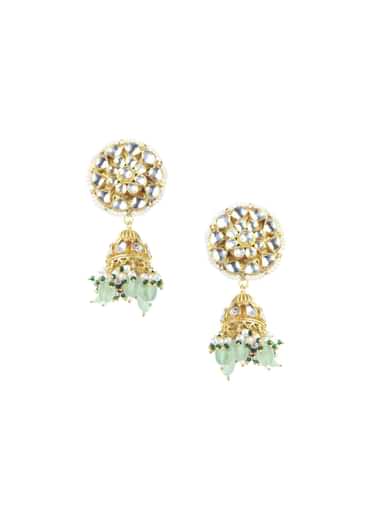 Gold Finish Choker With Pearls And Green Beads