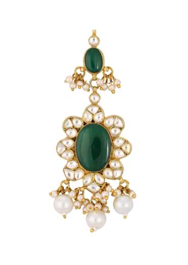 Green Kundan Danglers With Emerald Onyx And Pearls
