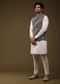 White Jacket Kurta Set In Silk With A Unique Print Pattern