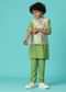 Kalki Moss Green Printed Kurta Jacket Set In Silk For Boys