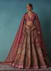 Rust Orange Embroidered Bridal Lehenga Set With Aari Work