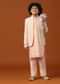 Kalki Peach Pink Sherwani Set In Silk With Threadwork For Boys