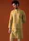 Yellow Dupion Jacket Kurta Set With Golden Floral Motifs