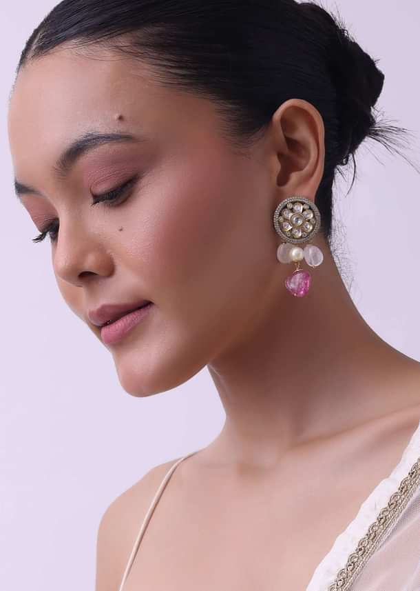 Two Tone Kundan Choker And Earring Set With Red And Pink Stones Two Tone Kundan Choker And Earring Set With Red And Pink Stones