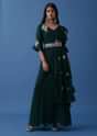 Emerald Green Embroidered Dress And Multiway Draped Dupatta In Georgette