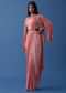 Coral Pink Embroidered Indowestern Set With Cape Jacket In Georgette